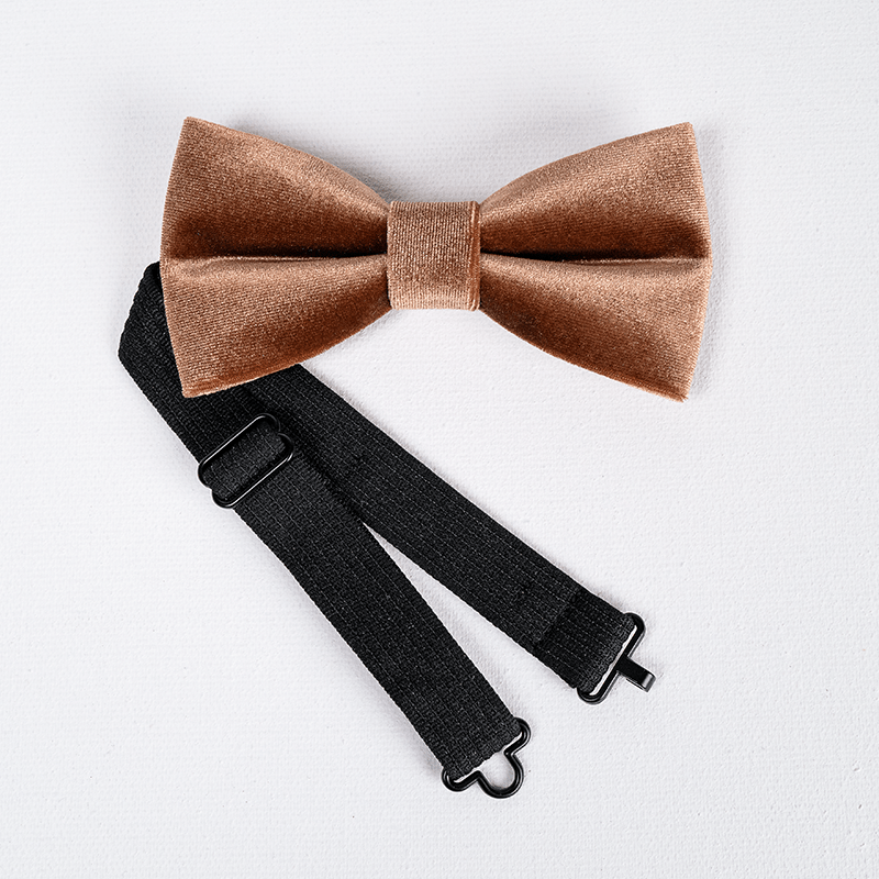 Men's Caramel Brown Solid Color Velvet Bow Tie - image 5