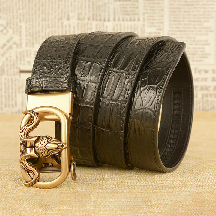 Men's Goat Head Crocodile Print Automatic Buckle Leather Belt - image 2