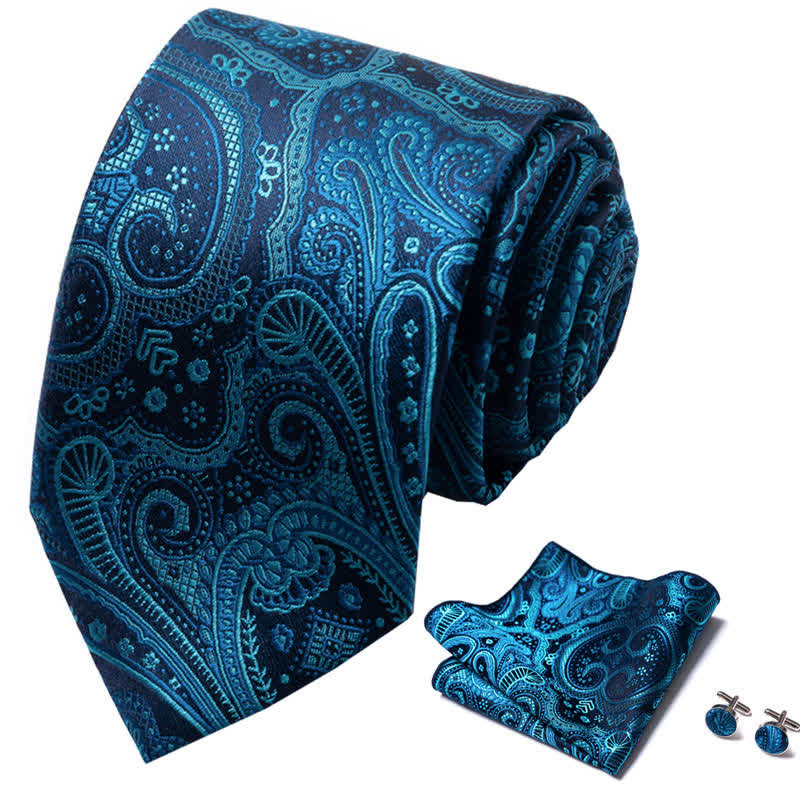 3Pcs Men's Teal Paisley Necktie Set - image 1