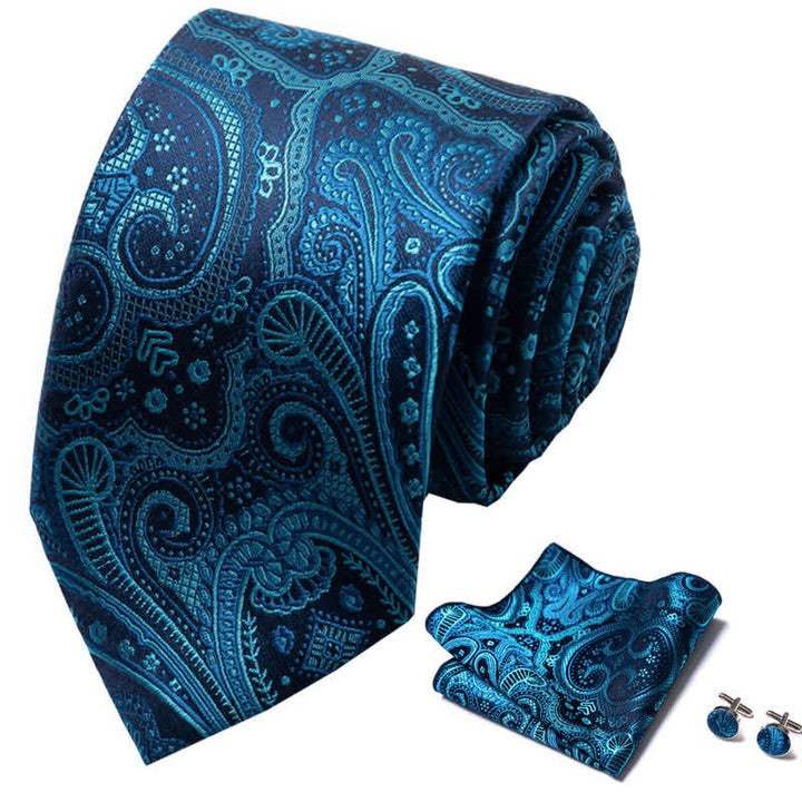 3Pcs Men's Teal Paisley Necktie Set - image 1