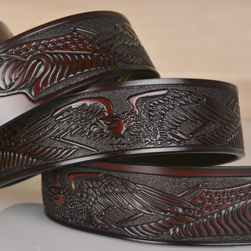 Men's Intricate Eagle Head Automatic Buckle Leather Belt - image 6