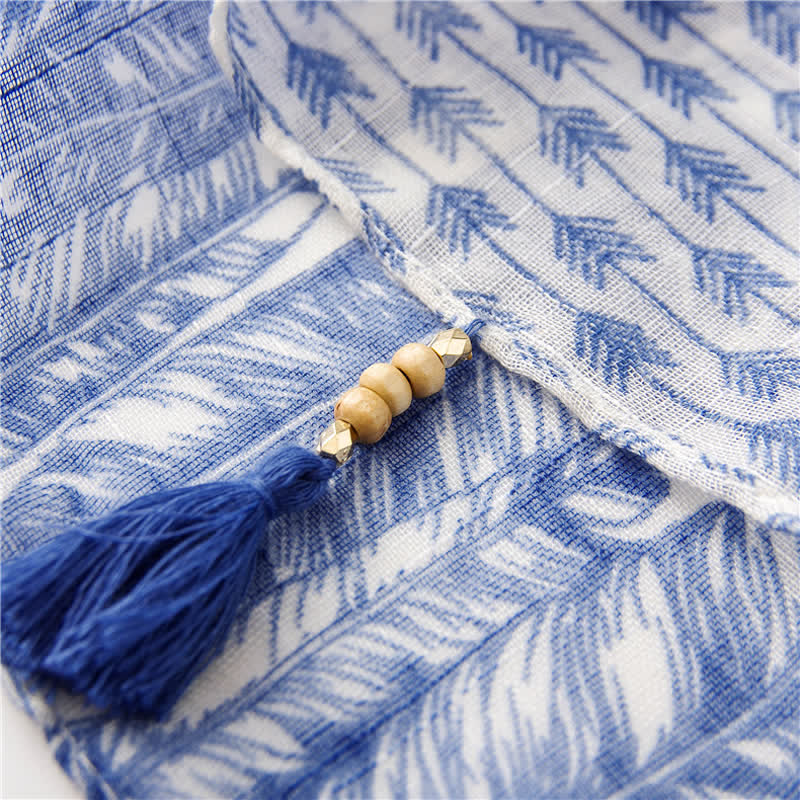 Women's Feather Pattern Beaded Tassels Scarf - image 8