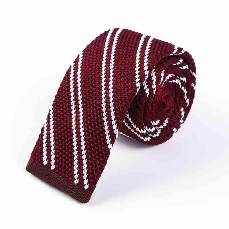 Men's Diagonal Striped Knitted Necktie - Burgundy - image 7