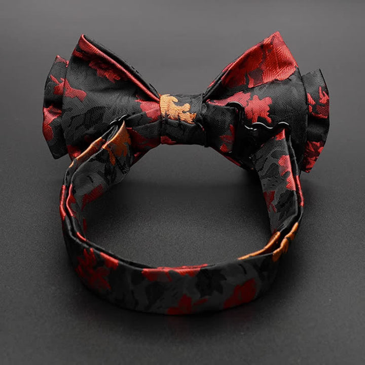 Men's Black & Red Falling Floral Bow Tie - image 6