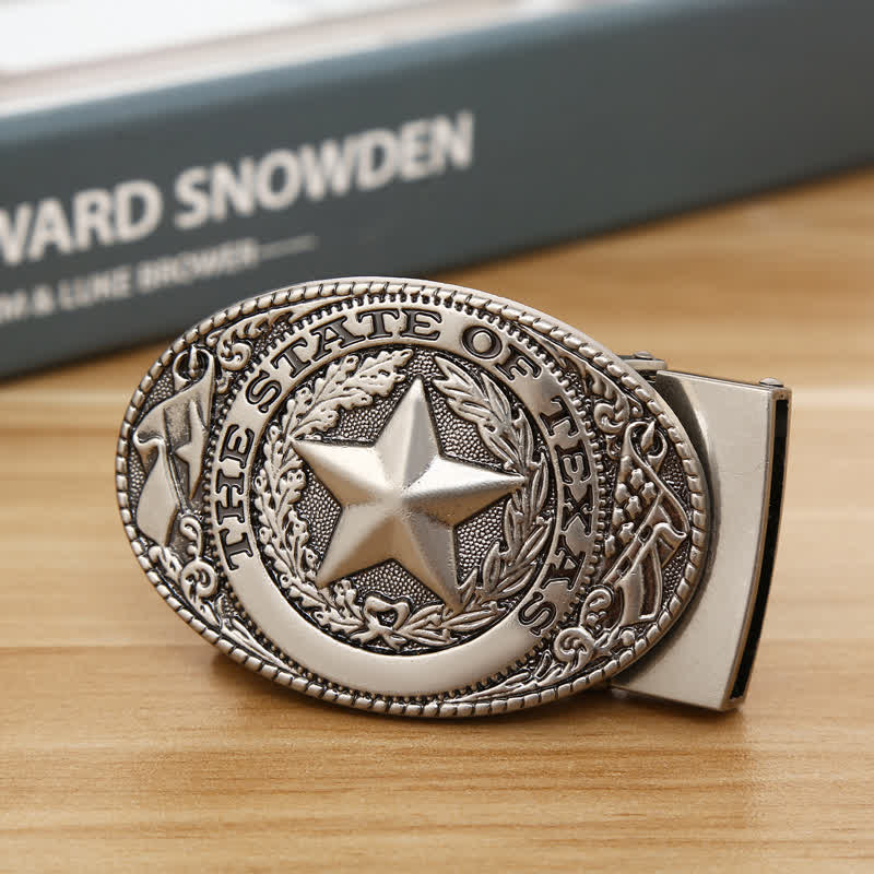 Men's DIY Texas Pentagram Automatic Buckle Leather Belt - Antique Silver - Without Belt - image 0