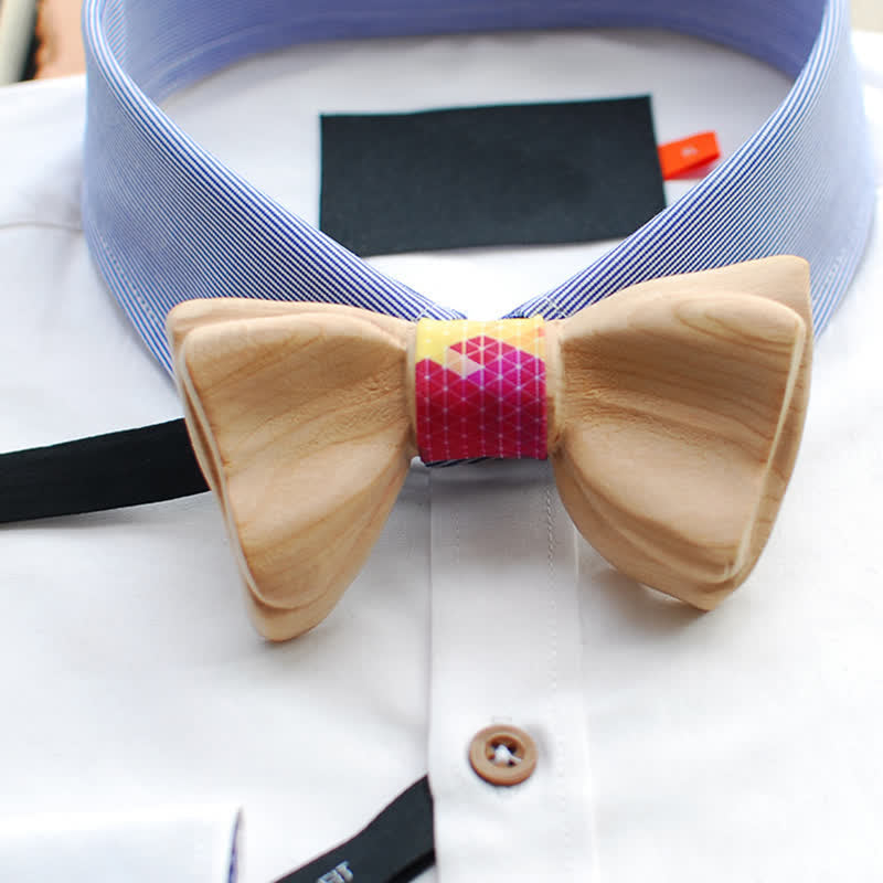 Men's Ice-sharp Layered Wooden Bow Tie - Pink & Yellow - image 4