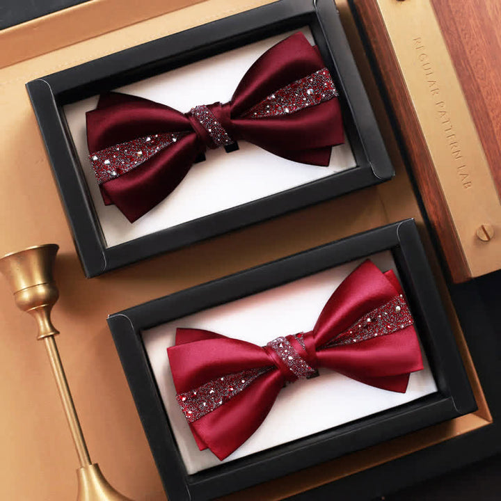 Men's Color of Red Rhinestone Bow Tie Pocket Square - image 2