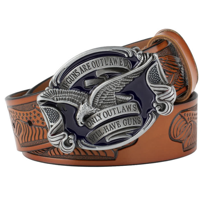 Men's Soaring Eagle American Flag Leather Belt - Orange / Gray - 46 - image 10