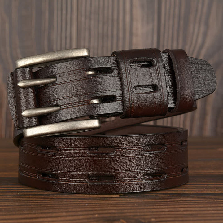 Men's Casual Double Prong Trouser Leather Belt - image 1