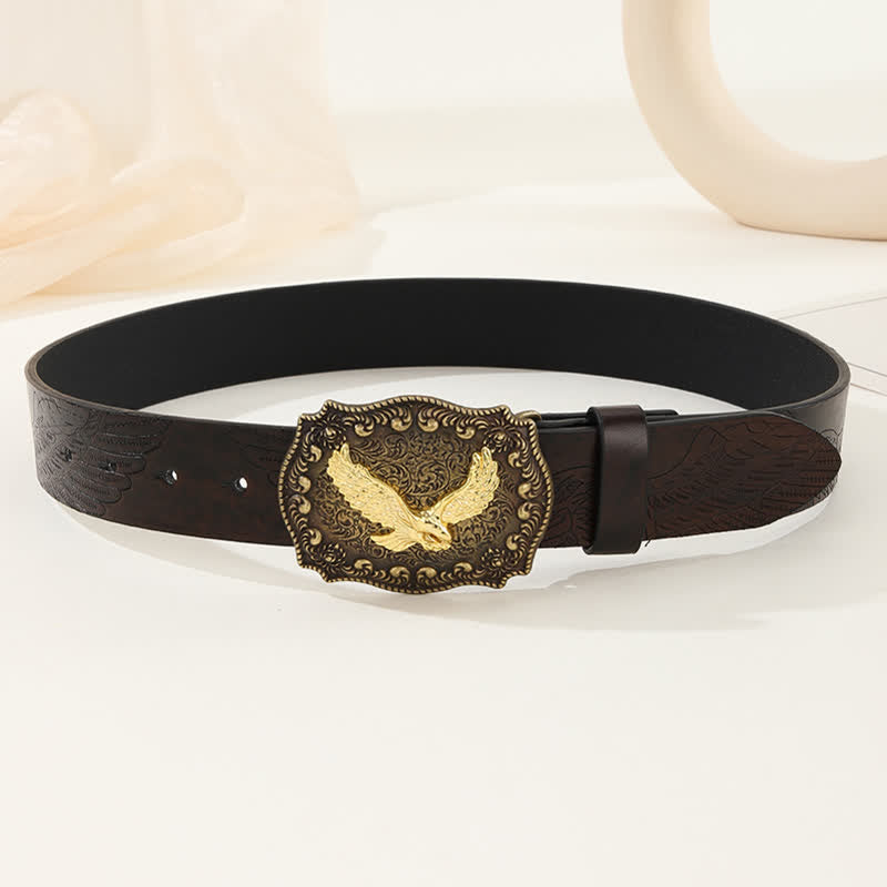 Men's Powerful Golden Eagle Engraved Buckle Leather Belt - image 3