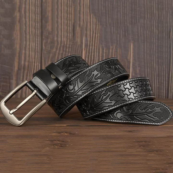 Men's Floral Embossed Pattern Leather Belt - image 8