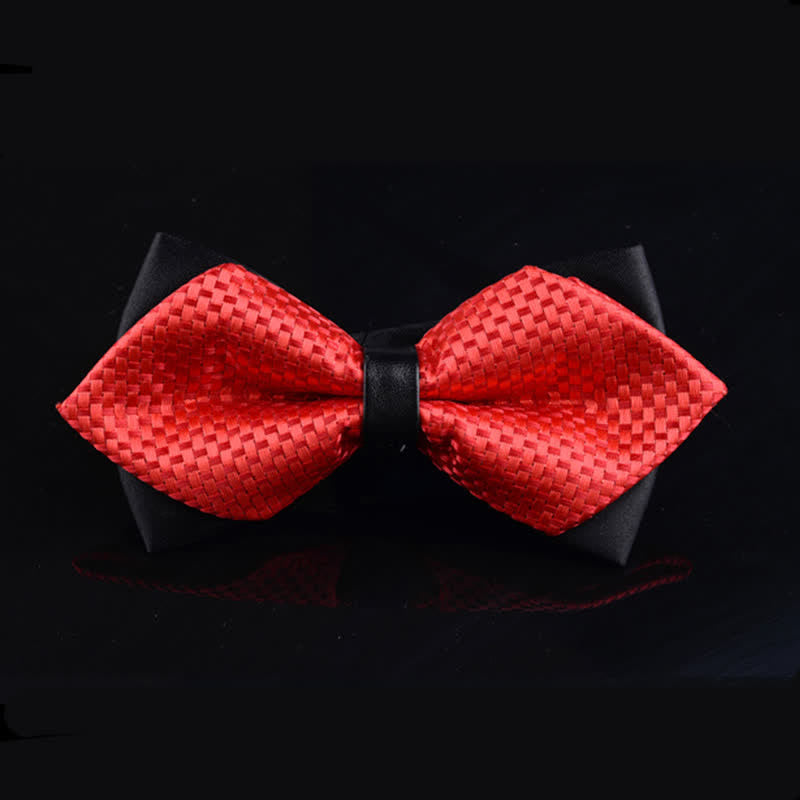 Men's Red Woven Checkered Pointy Bow Tie - Red - image 0