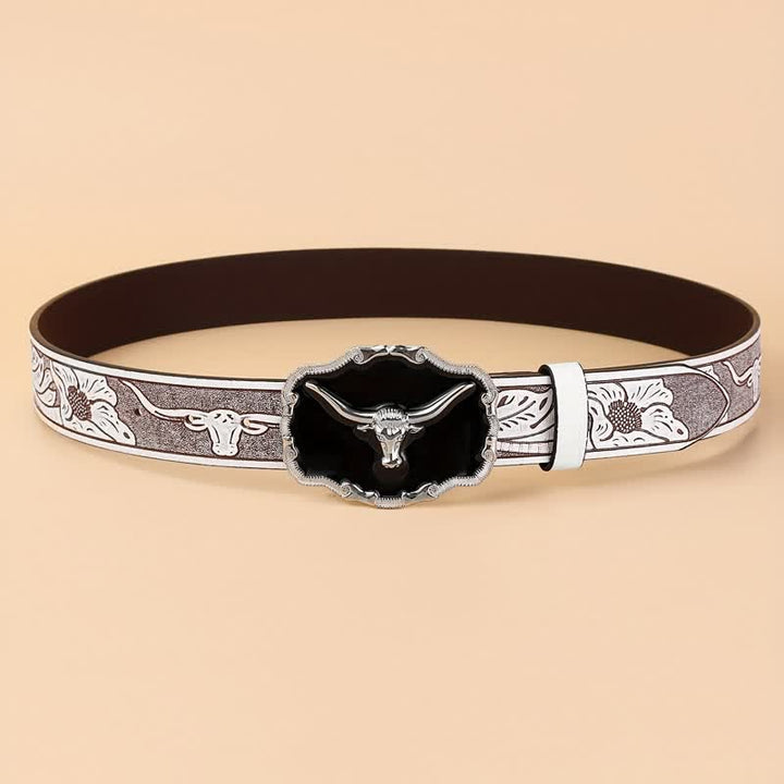 Men's Black Western Longhorn Bull Head Leather Belt - image 3