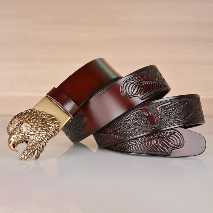 Men's Intricate Eagle Head Automatic Buckle Leather Belt - image 11