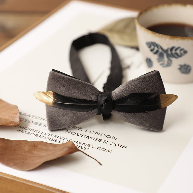 Men's Texture Velvet Feather Bow Tie - Gray - image 9