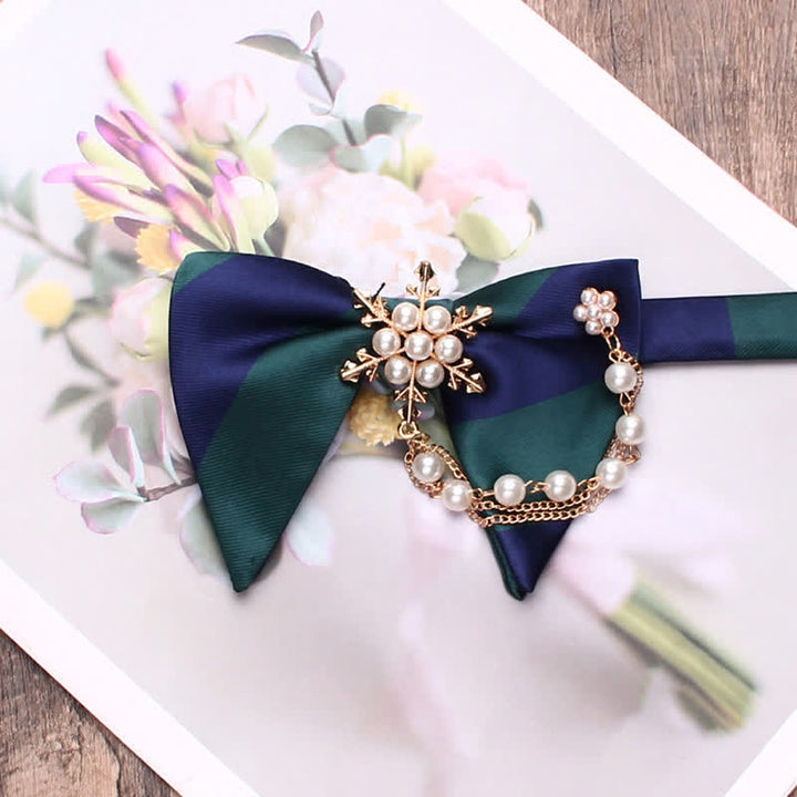 Men's Pearl Striped Oversized Pointed Bow Tie - Navy & Green - image 5