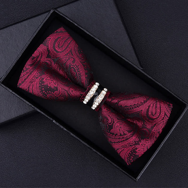 Men's Floral Paisley Striped Rhinestone Bow Tie - Burgundy&Black Paisley - image 5