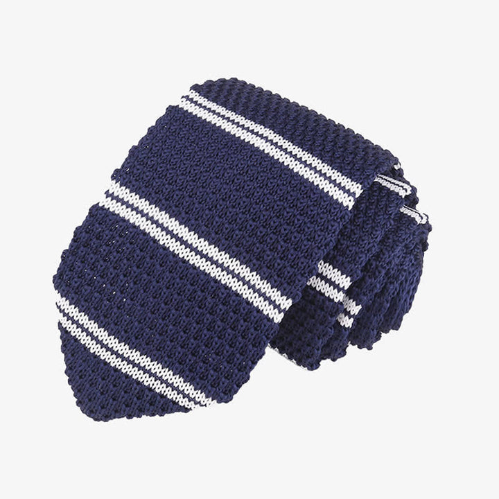 Men's Horizonal Striped Knitted Necktie - Blue & White - image 3