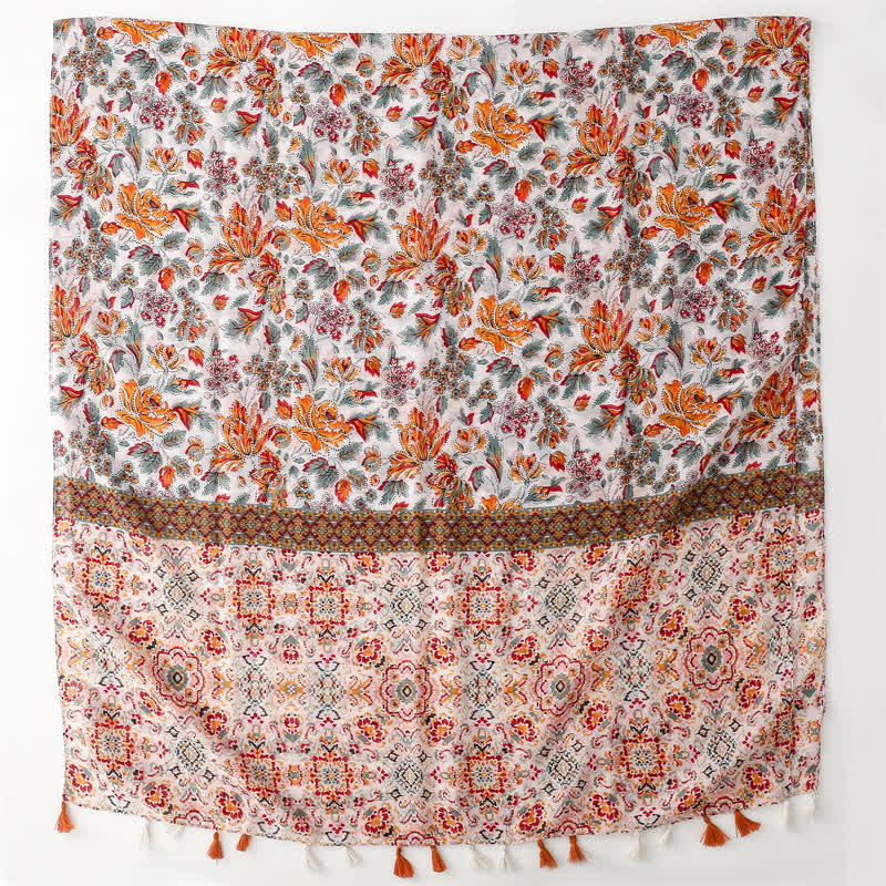 Women's Orange Bohemian Ethnic Beach Cape Scarf - image 4
