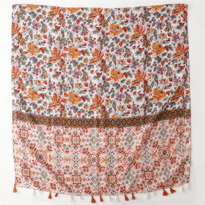 Women's Orange Bohemian Ethnic Beach Cape Scarf - image 4