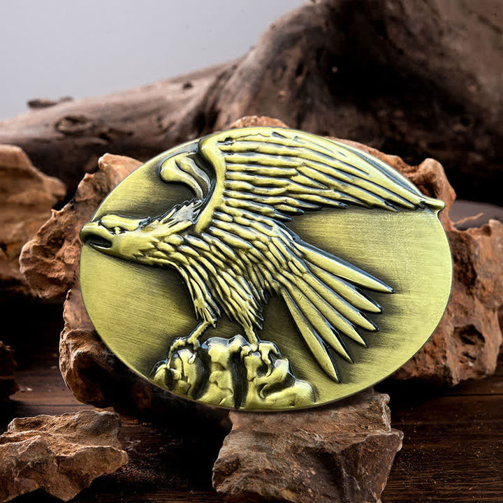 Men's DIY Eagle On Stone Buckle Leather Belt - Gold - Without Belt - image 0