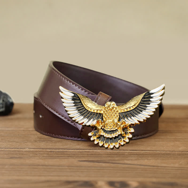 Men's DIY Golden Eagle Spread Wings Buckle Leather Belt - Eagle - Brown PU Belt (40) - image 8