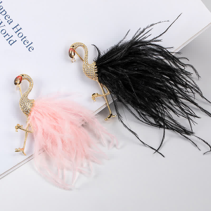 Sparkling Flamingo Zircon Feather Brooch - image 1