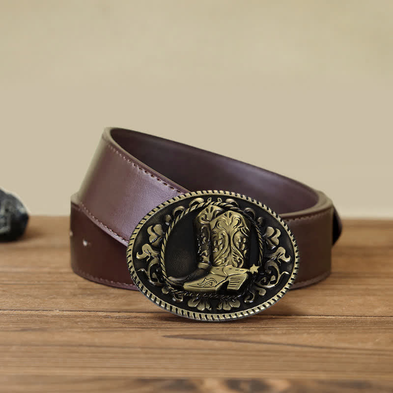 Men's DIY Cowboy Boots Buckle Leather Belt - Boots - Brown PU Belt (40) - image 6