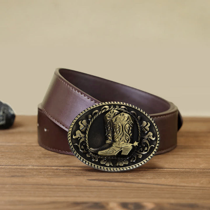 Men's DIY Cowboy Boots Buckle Leather Belt - Boots - Brown PU Belt (40) - image 6