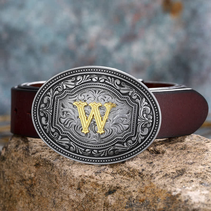 DIY Unisex Hip Hop Initial Letter Embossment Buckle Leather Belt - W - 44 - image 26