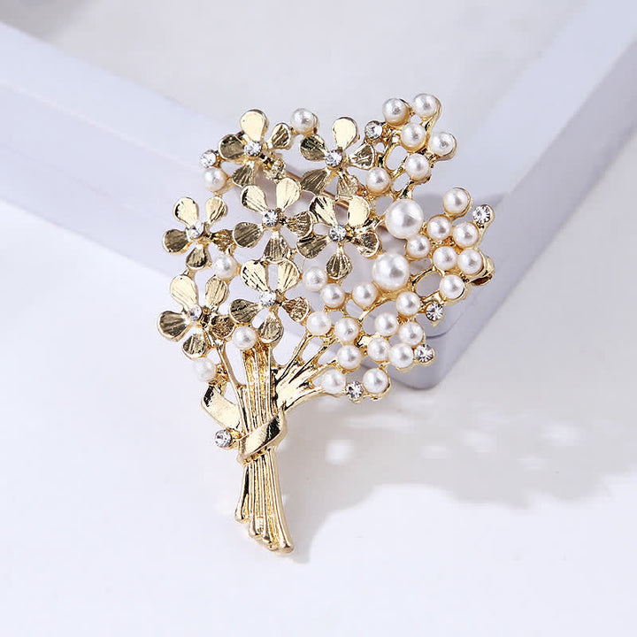 Women's Pearl Bouquet Of Gold Flowers Brooch - image 3
