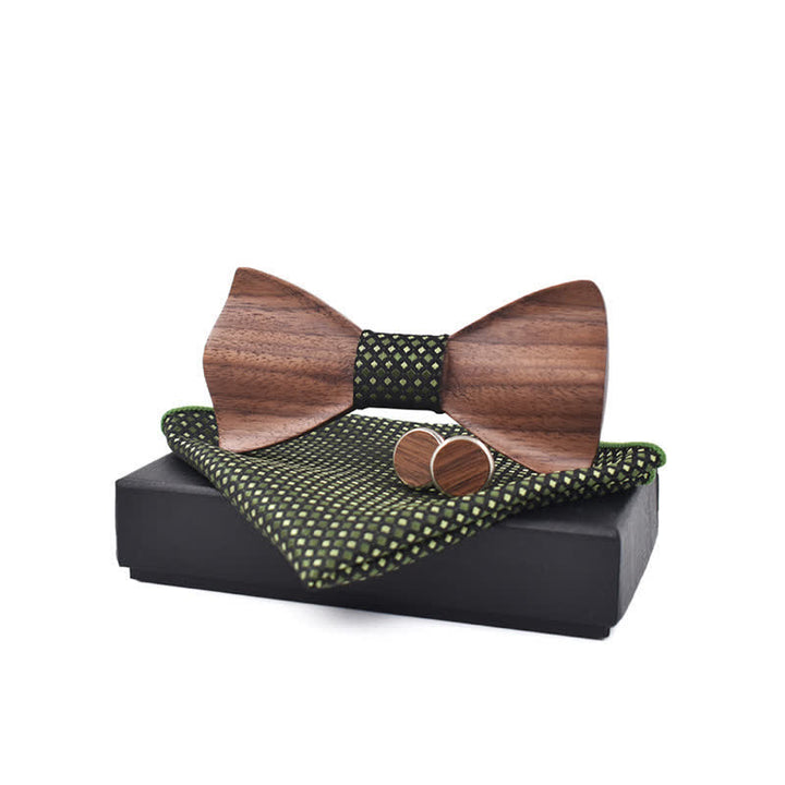 3Pcs Men's Black Walnut Wooden Bow Tie Set - image 2