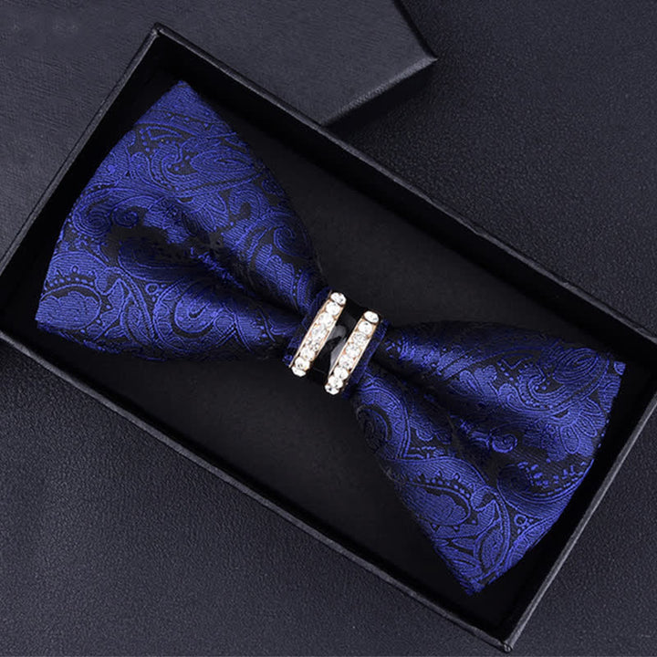 Men's Floral Paisley Striped Rhinestone Bow Tie - Navy Paisley - image 4