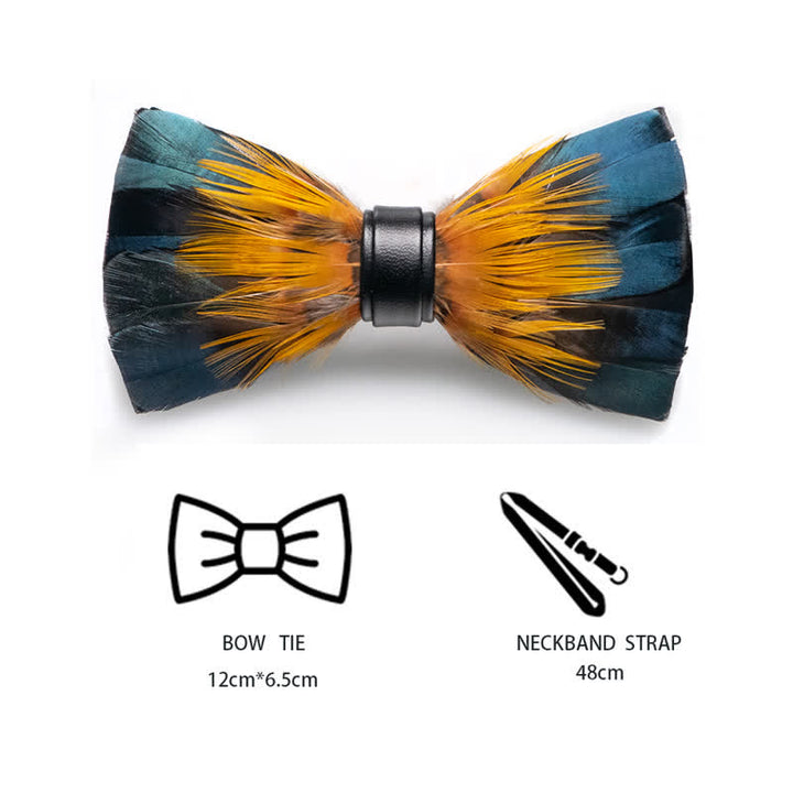 Kid's ForestGreen & Yellow Kingfisher Feather Bow Tie with Lapel Pin - image 5