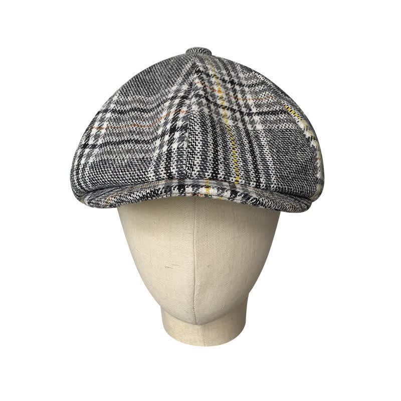 Gray Plaid Yellow Stripes Newsboy Beret Cap - image 1