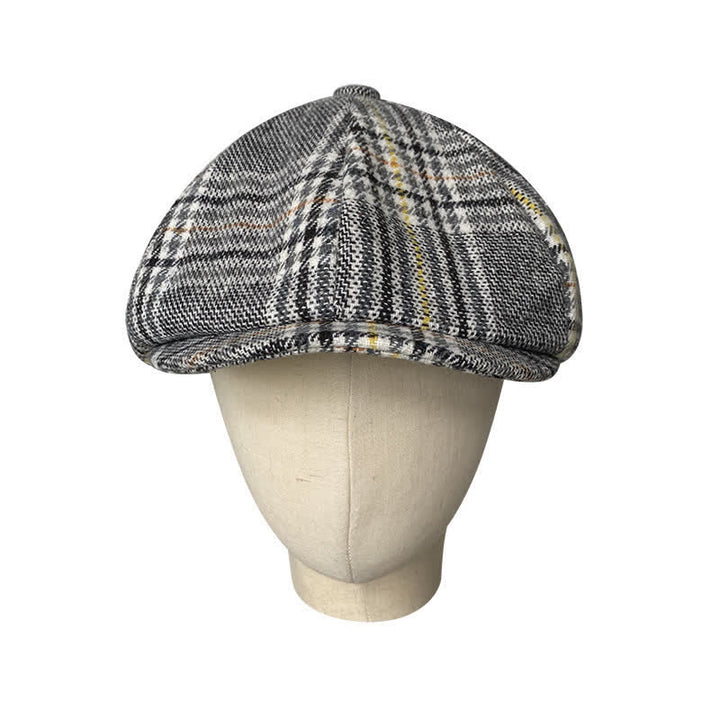 Gray Plaid Yellow Stripes Newsboy Beret Cap - image 1