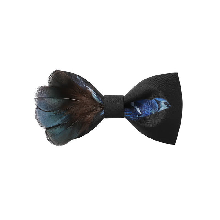 Black & Blue Magpie Feather Bow Tie - Black & Blue - image 0
