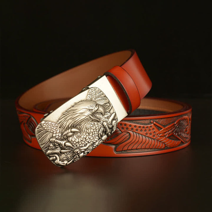 Men's Vintage Eagle Wings Automatic Buckle Leather Belt - image 19