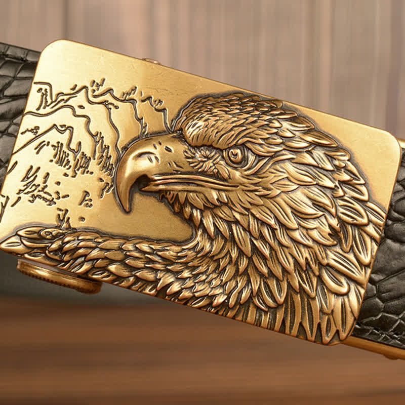 Men's Carved Eagle Crocodile Pattern Leather Belt - image 5