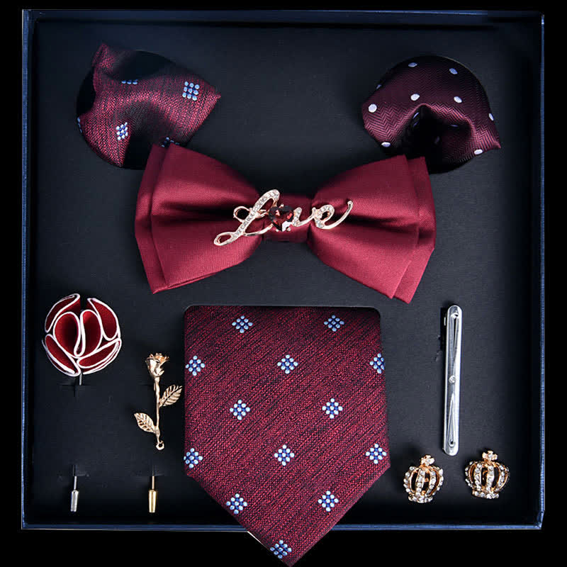 8Pcs Red&Burgundy Luxury Noble Print Bow Ties Gift Box - Red&Burgundy - image 0