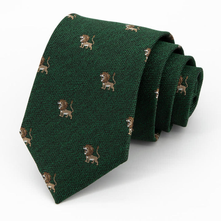 Men's Cartoon Animal Hunter Lion Necktie - Dark Green - image 4