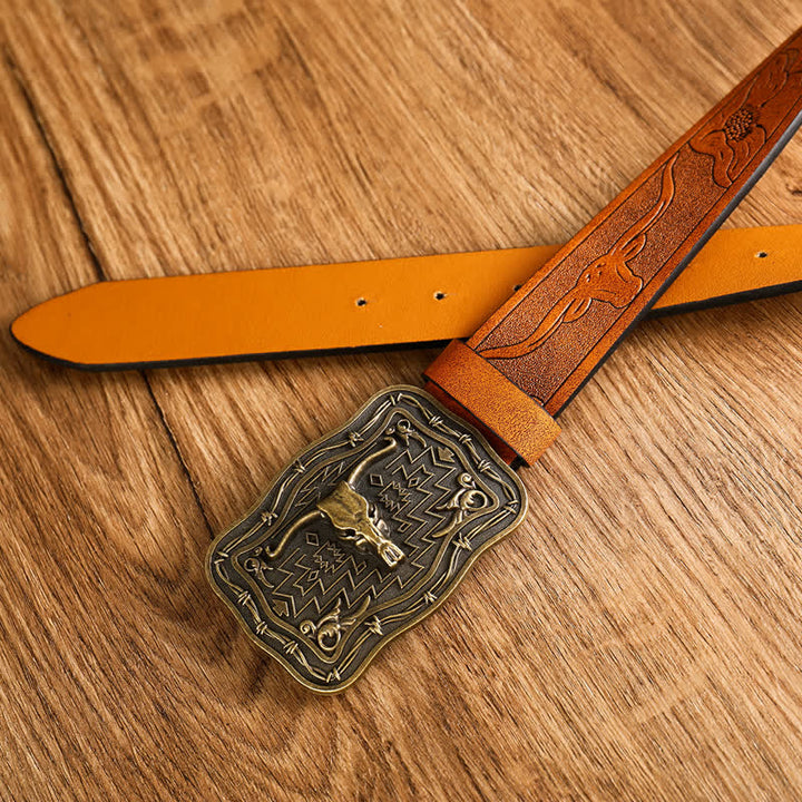 Men's Western Totem Bull Head Leather Belt - image 3