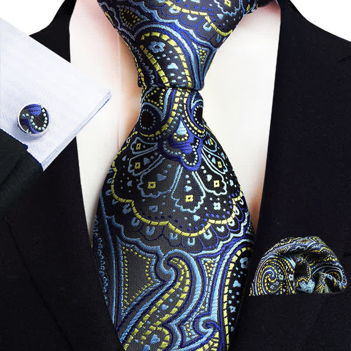 3Pcs Men's Classic Paisley Floral Necktie Set - Blue - image 10