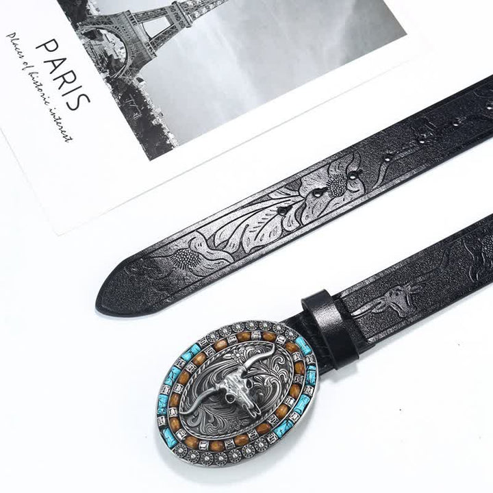 Men's Western Cowboy Turquoise Bull Leather Belt - image 19