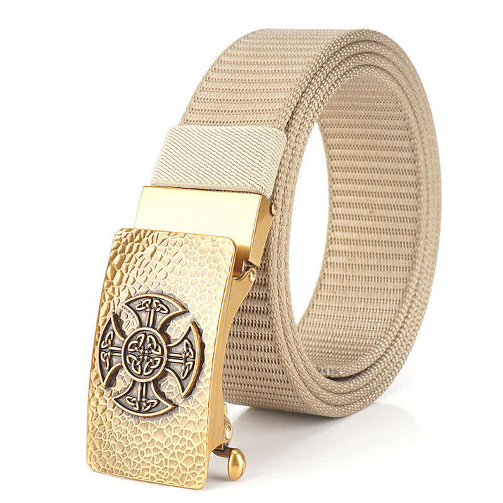 Men's Retro Style Leisure Nylon Belt - Beige / Gold - 48" - image 14