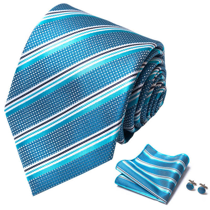 Turquoise & Aqua Blue 3Pcs Men's Striped Necktie Set - image 1