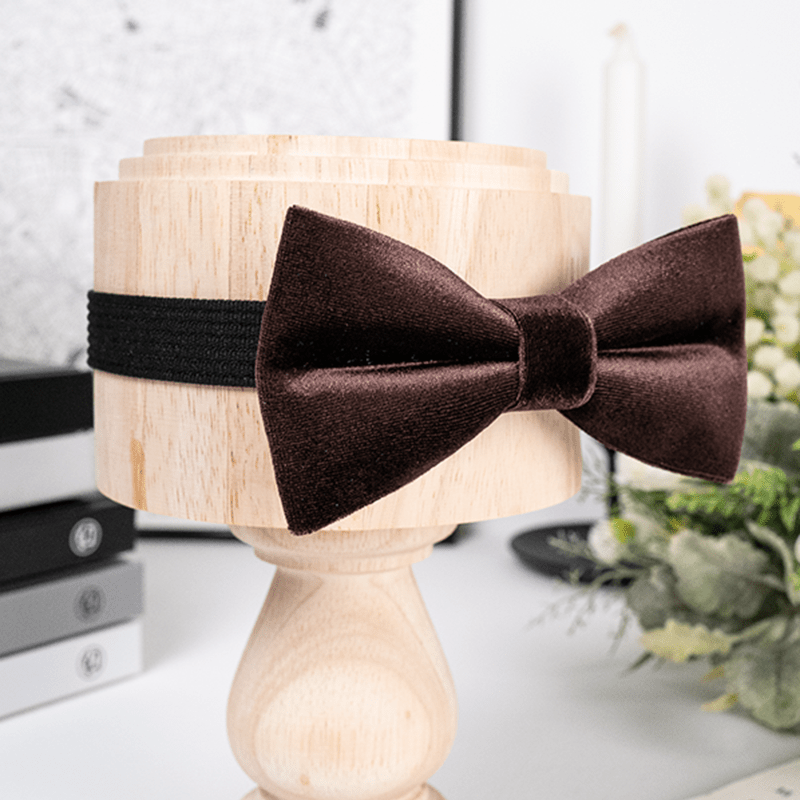 Men's Coffee Brown Solid Color Velvet Bow Tie - image 3