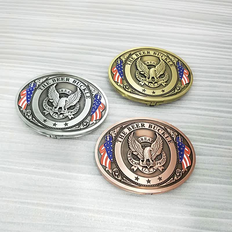 Men's DIY Eagle USA Flag Creative Beer Holder Buckle Leather Belt - image 6