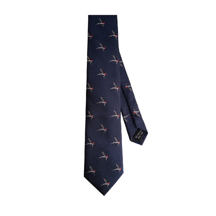 Men's Navy Blue Embroidered Woven Swallow Necktie - image 1
