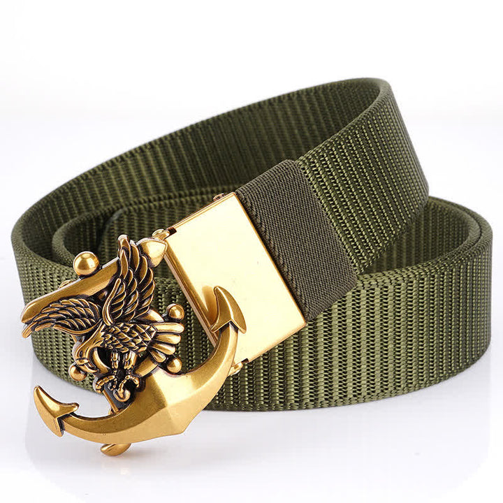 Men's Eagle Anchor Nylon Belt - Army Green / Gold - 48" - image 9